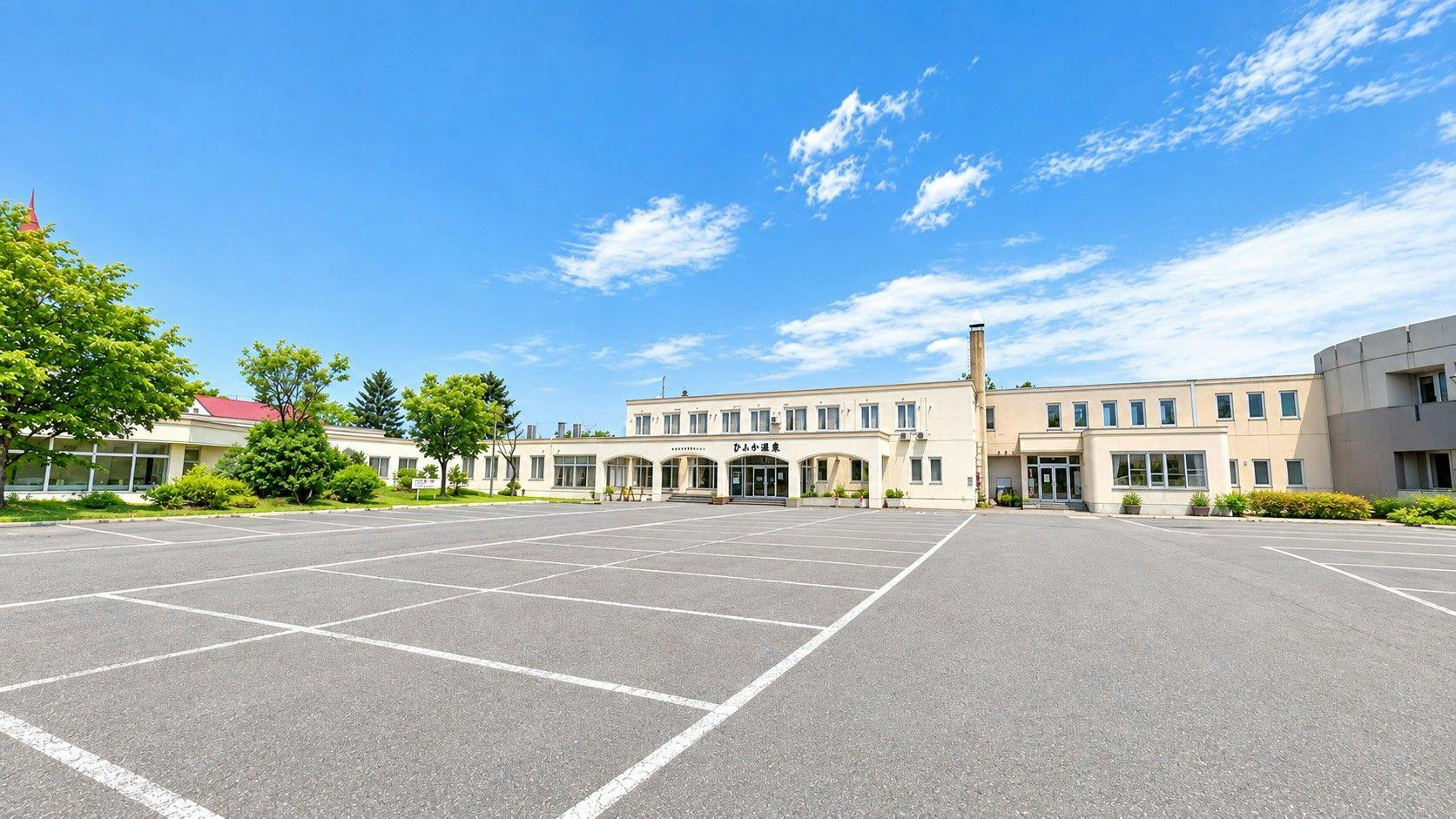 A spacious parking lot that can accommodate large vehicles.