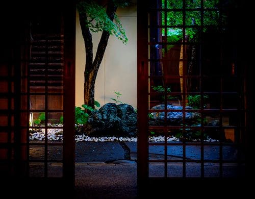 木の温もりが、夜の佇まいをやさしく包む
