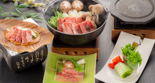 【地場産!信州和牛特選会席プラン】すき焼き×石焼き×みそ焼きで贅沢に味わう