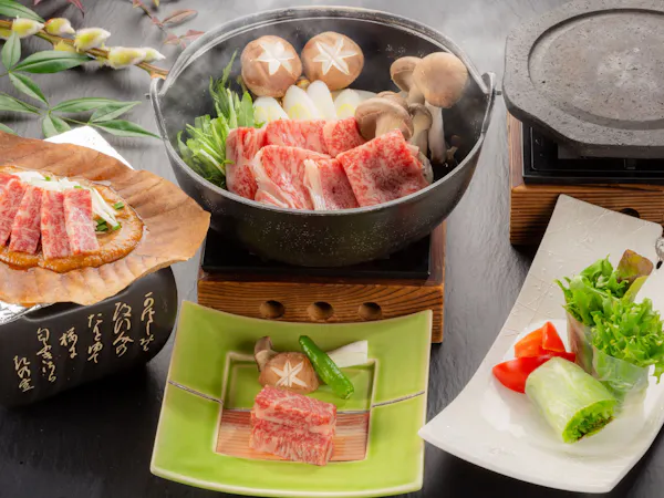 【地場産!信州和牛特選会席プラン】すき焼き×石焼き×みそ焼きで贅沢に味わう