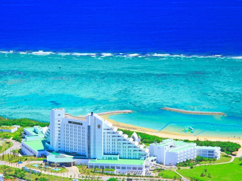 The beautiful Maesato Beach stretching out in front of the Hotel