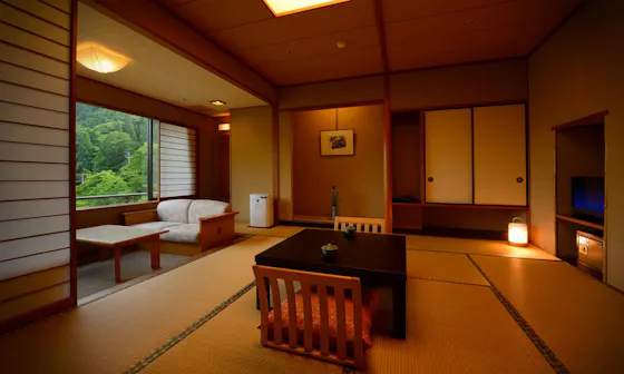 山々と森と渓流が目の前に広がるお部屋