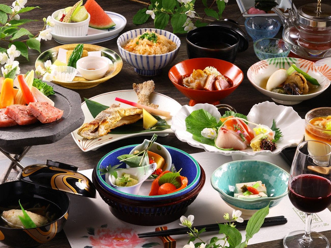 거품의 탕 가이세키 - 여름 요리 예시.