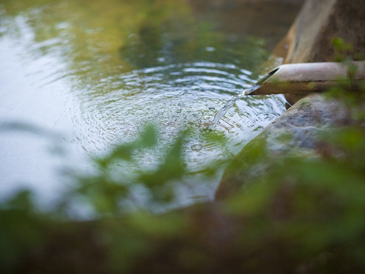 自然と溶け込むような広々とした露天風呂