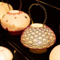 A lantern decorated with Kaga traditional mizuhiki cord art.