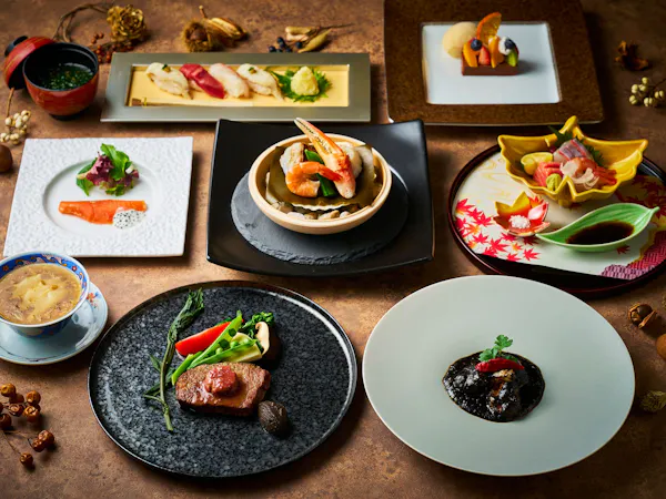 【記念日お祝いプラン】デザートプレート+乾杯スパークリングワイン付き/和洋中折衷料理コース 2食付