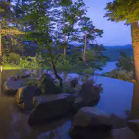 桧原湖を目の前に臨む絶景露天風呂