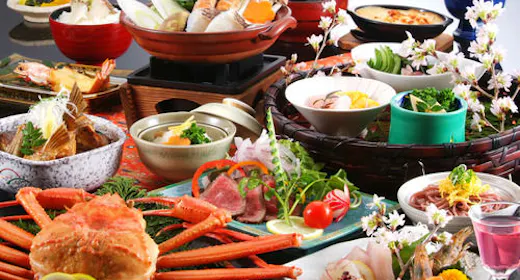 <朝食なし>夕食には香住ガニ付【季節の会席】貸切温泉&ゆかたde外湯めぐり<部屋食or個室食>