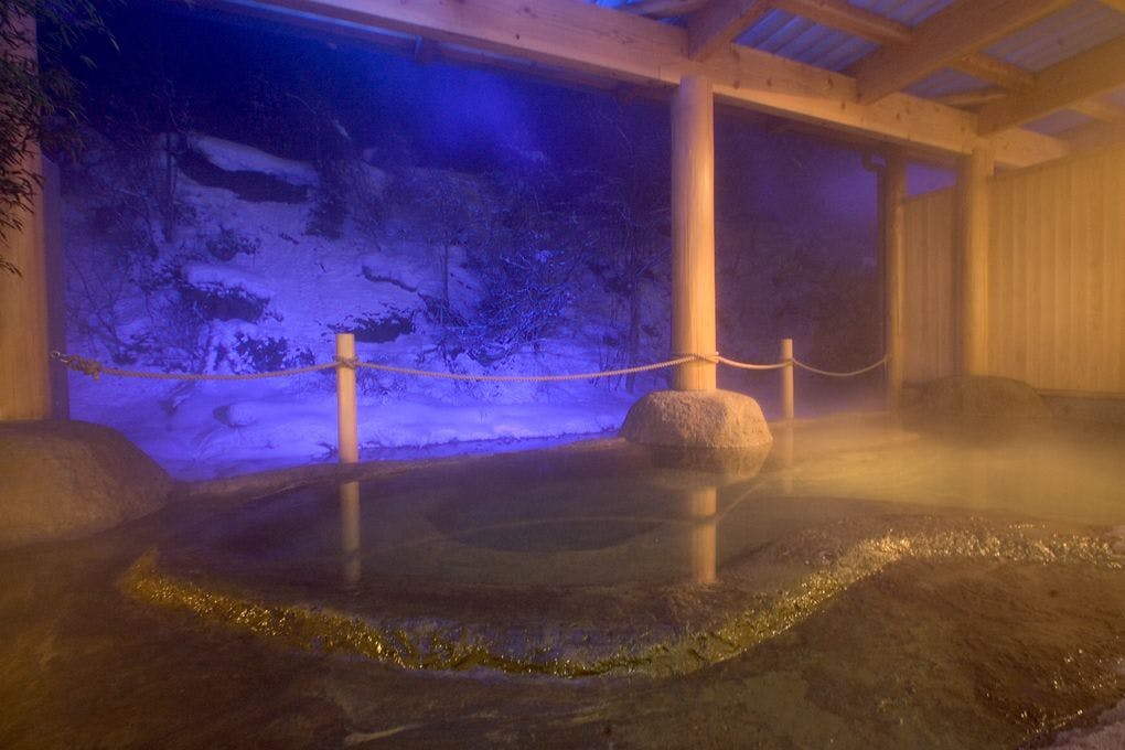 日本一深い天然自噴岩風呂を有す藤三旅館（登録有形文化財）
