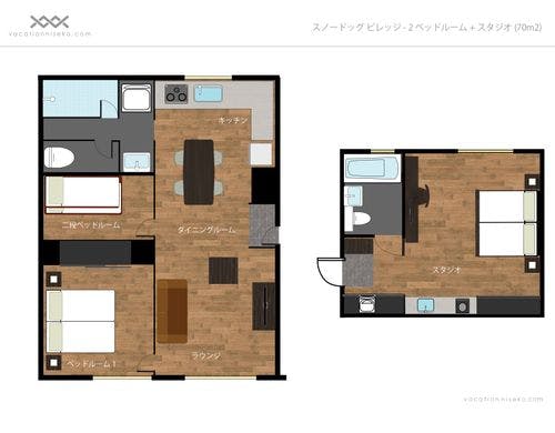 フロアプラン　2ベッドルーム+スタジオ
