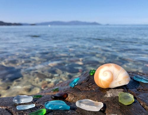 目の前の海岸で拾える貝殻やシーグラス