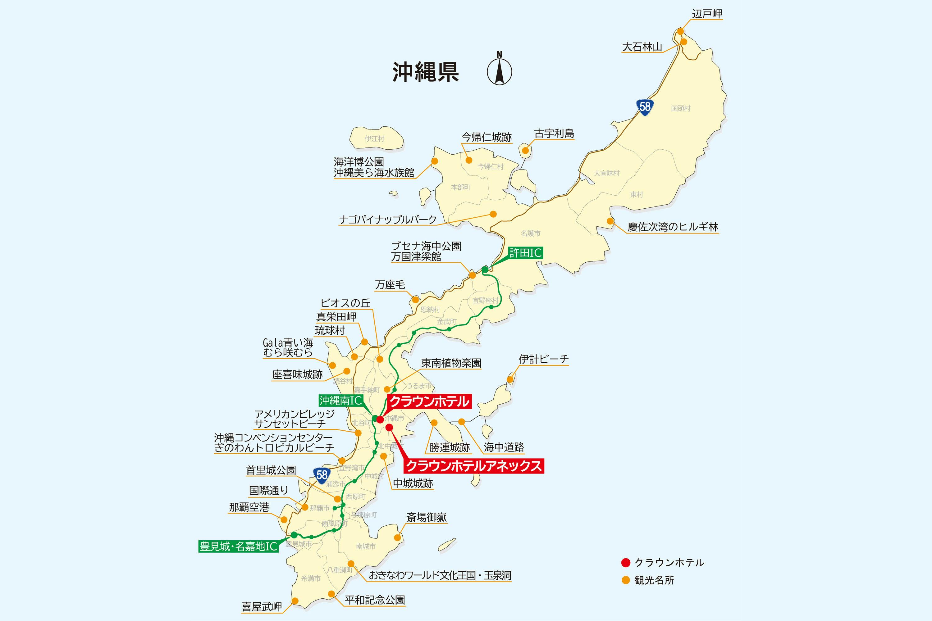 แผนที่เกาะหลักโอกินาว่า