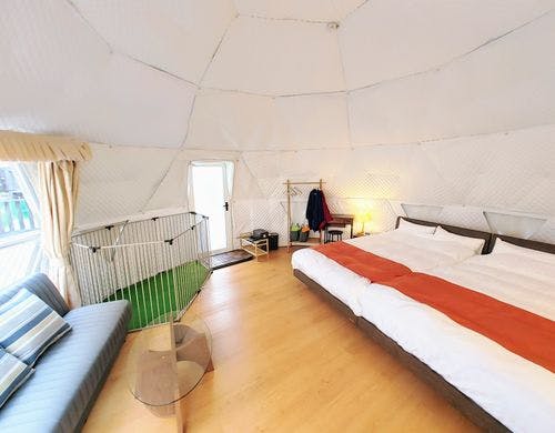 わんわん7番テントのワンコ用アメニティ