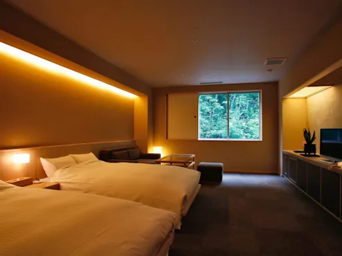 【Kamar Twin dengan Bak Mandi Hinoki (45m²) - Contoh】