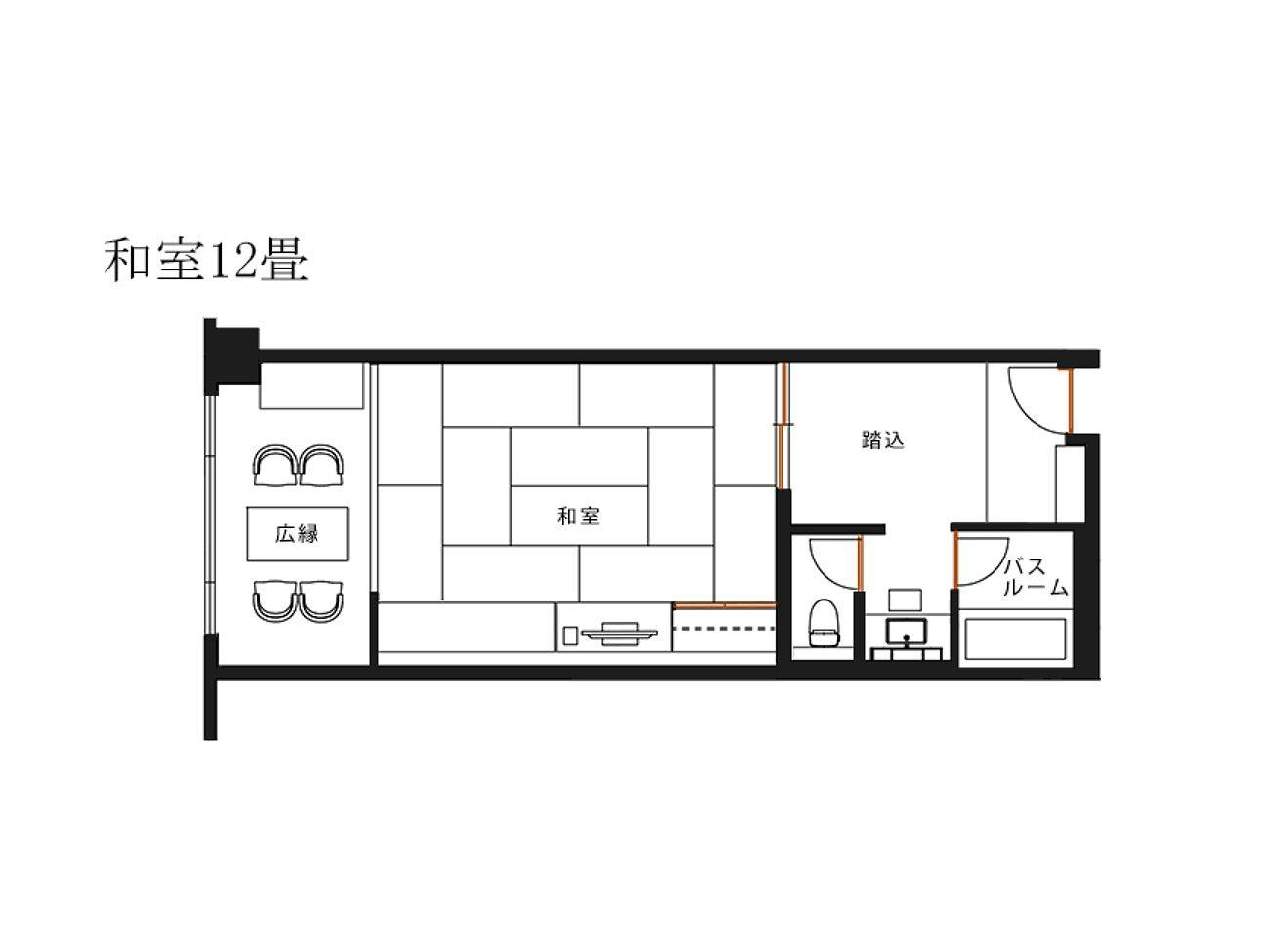 ＜夢大地＞和室12帖の客室レイアウト一例