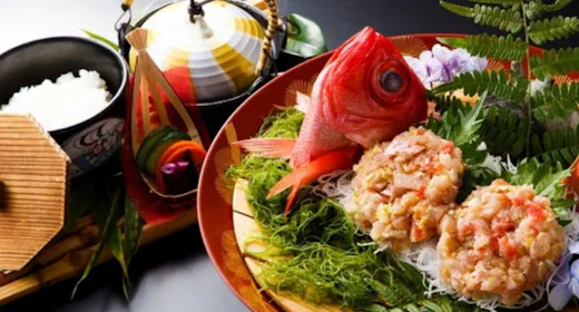【金目鯛尽くし海原御膳|和室】新鮮な魚介類をご堪能<房総の絶品魚・金目鯛を使用>|一泊二食
