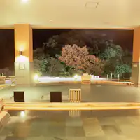 在開放的溫泉中悠閒放鬆。