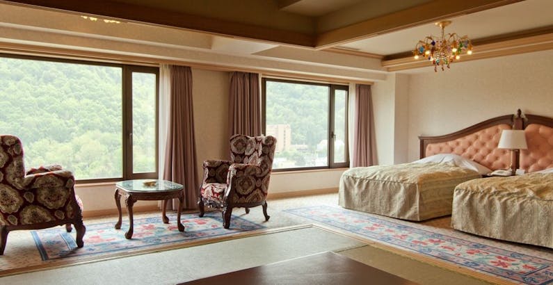 定山渓ビューホテル 14 00 翌日14 00迄滞在ok プレミアムダイニングde1泊3食プラン 新館 和洋室 12帖和室 ベッド2台 一休 Com