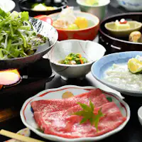 ふぐ刺しと山形牛の山形セリ鍋の口福膳