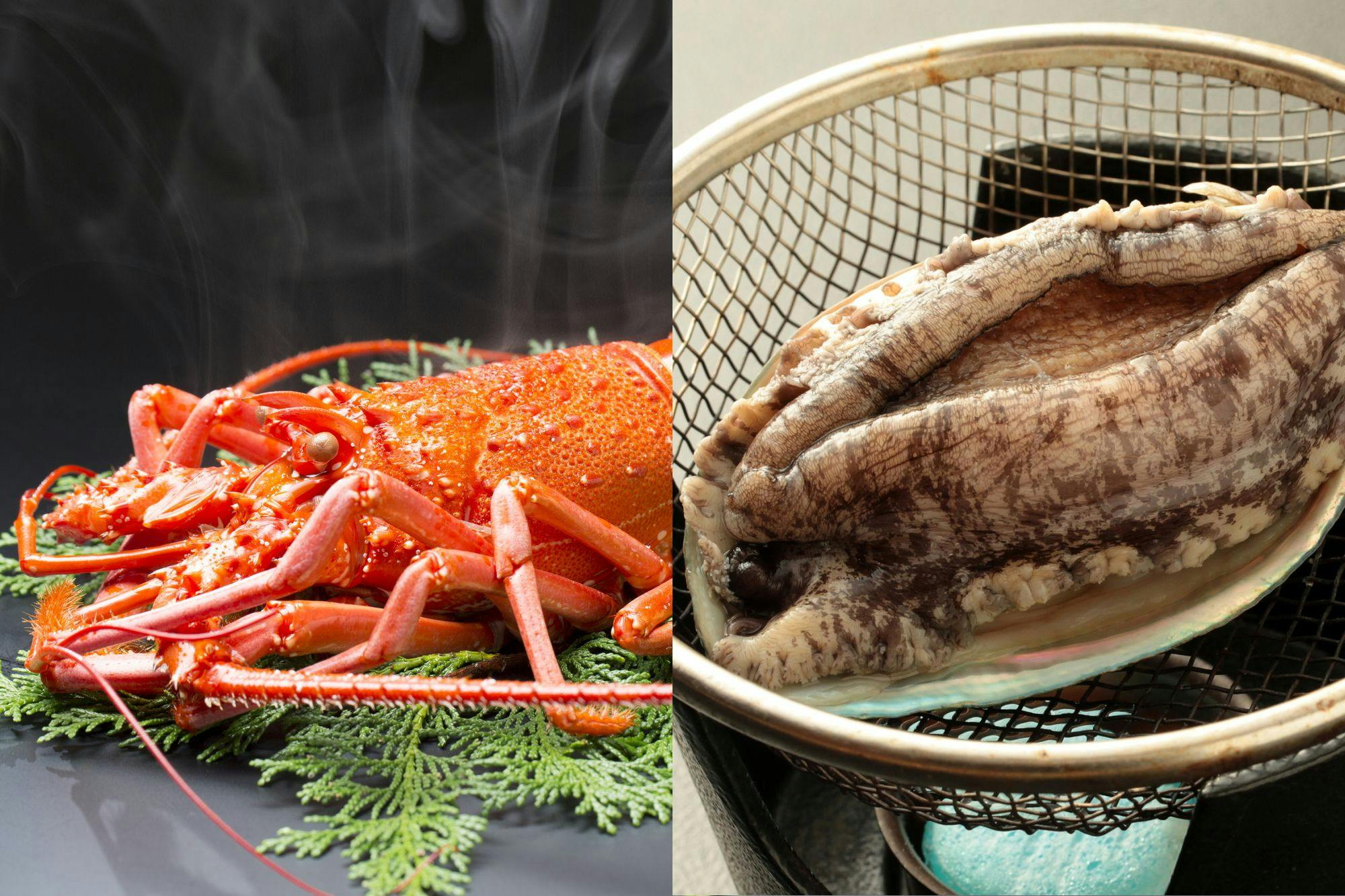 【鵜原館おすすめ】アワビ＆2名に1匹400g越え特大伊勢海老＆金目鯛の煮付けが付いた豪華絢爛プラン！