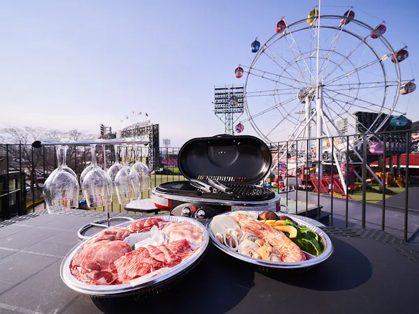 【夕朝食付き:BBQセット付】タンやカルビなどお肉の盛合せ&海鮮と野菜盛合せプレート(返金不可)