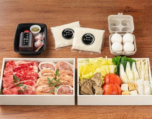 和牛肩バラ肉と越前どりのすき焼き