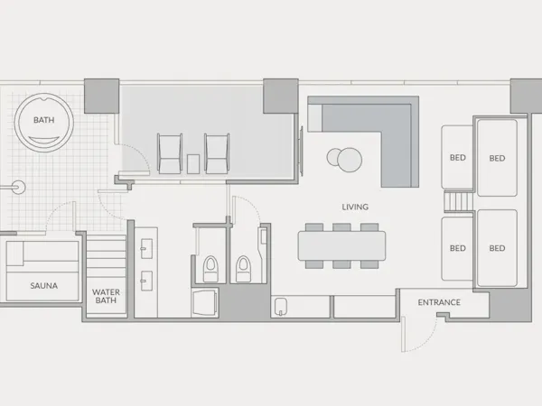 Sauna Bunk Suite:客室の間取り図