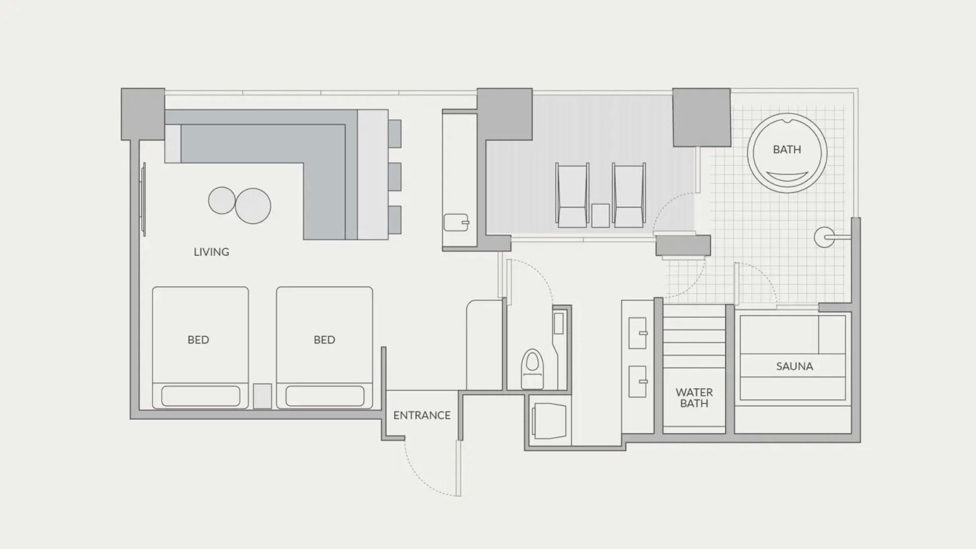 Sauna Twin Suite:客室の間取り図