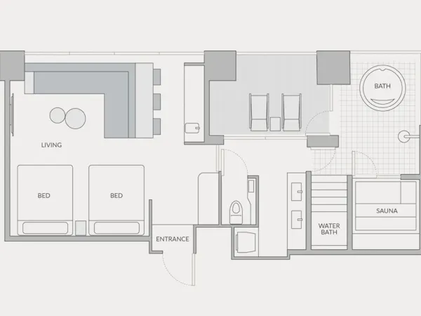 Sauna Twin Suite:客室の間取り図