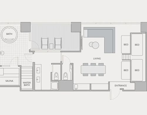 Sauna Bunk Suite:客室の間取り図