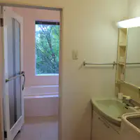 욕실, 세면대(2곳), 세탁기.