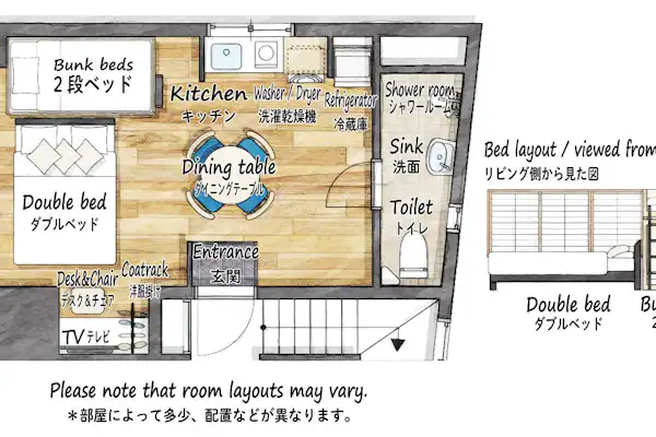แผนผังห้อง พักได้อย่างสะดวกสบายสำหรับ 4 ท่าน