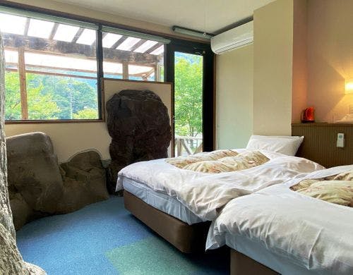 岩が飛び出ている！？ツインルーム