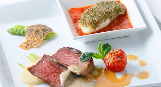 【เฉพาะวันธรรมดา】แผนอาหารค่ำ "จานคู่เนื้อและปลา Montmartre" พร้อมอาหารเช้า