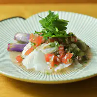 秋ナスと魚貝 野菜のマリネ 三種のハーブ