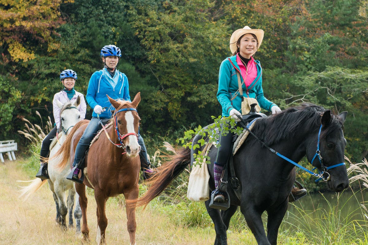 里山の中をのびのびと乗馬体験