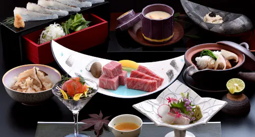〓秋の旨いを味わう会席〓松茸・紅葉鯛・うに・虹鱒など秋を感じる旬の旨みと認証近江牛をヒレとロースで