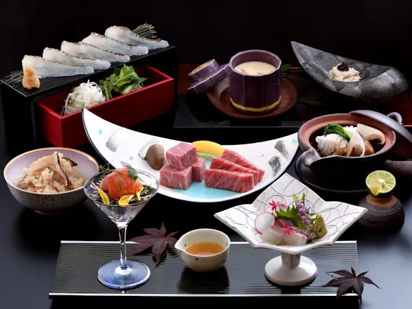〓秋の旨いを味わう会席〓松茸・紅葉鯛・うに・虹鱒など秋を感じる旬の旨みと認証近江牛をヒレとロースで