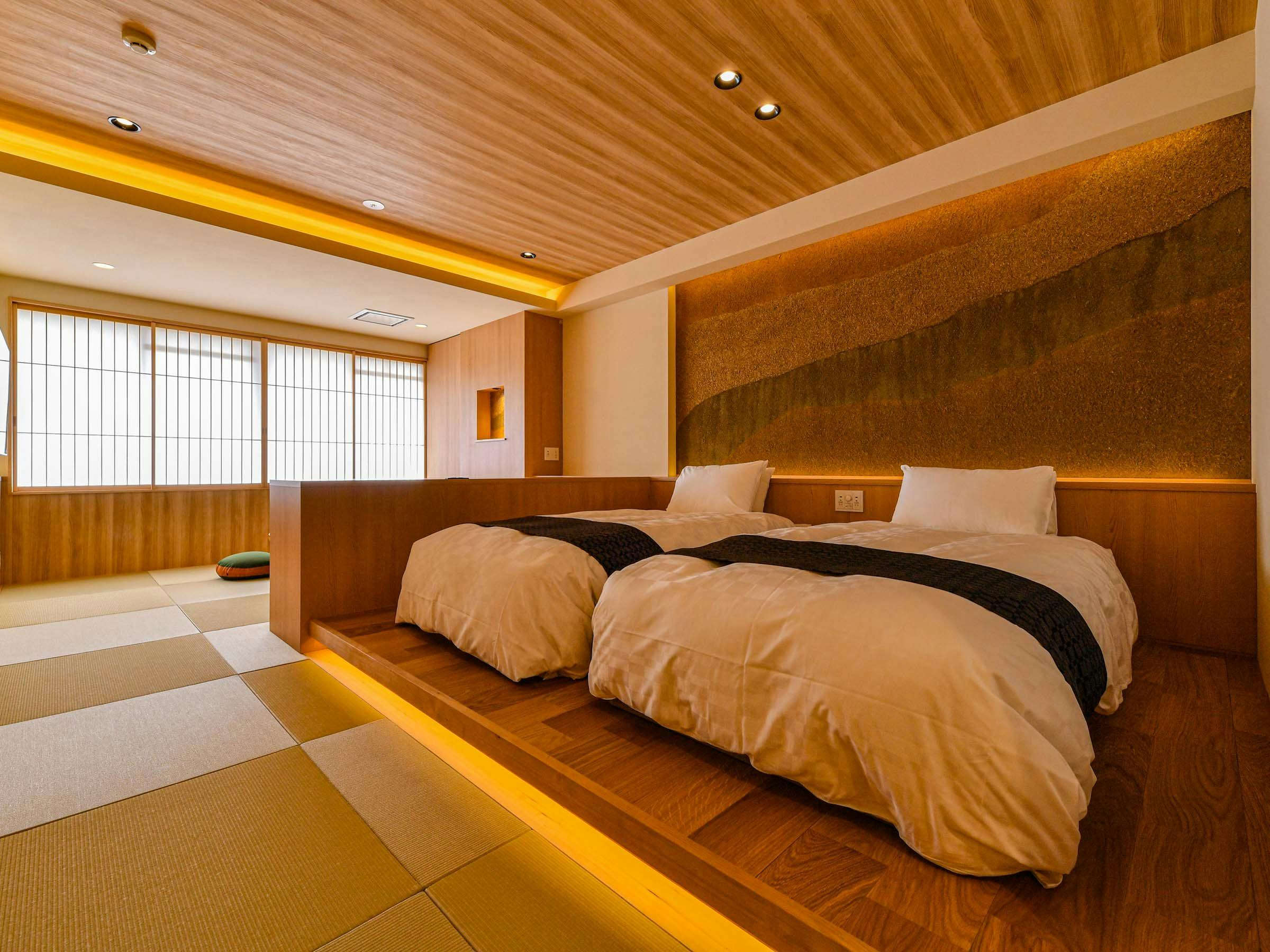 Kamar Gaya Jepang Modern, 2 Tempat Tidur Single