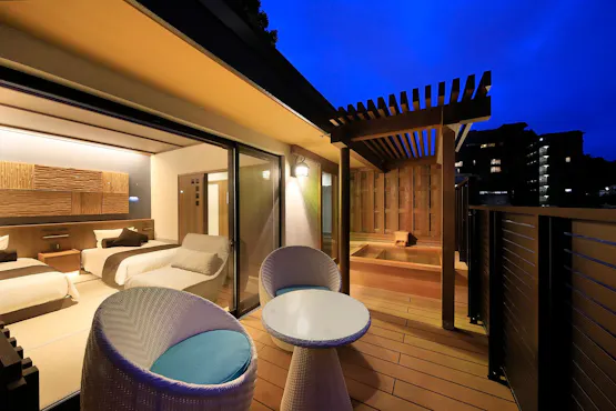 【Awan Berwarna・Langit Biru】Kamar bergaya Jepang modern dengan pemandian terbuka