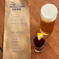 A complimentary welcome drink is provided.
