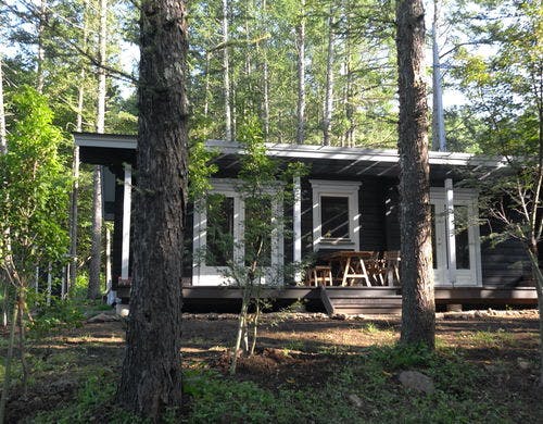 コテージの周りは木々に囲まれています。