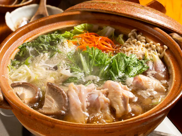 【夕朝食付】近江鶏の旨だし鍋×お茶と土の2種サウナ付きプラン