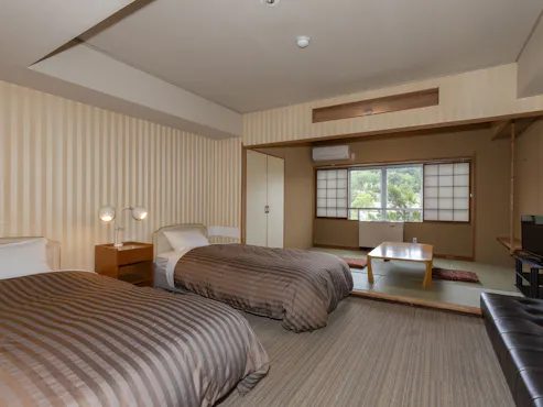 ห้องพักสไตล์ญี่ปุ่นและตะวันตก (เตียงคู่ + เสื่อทาทามิ 6 เสื่อ ตัวอย่าง)