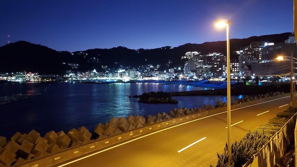 An example of the night view from a first-floor guest room