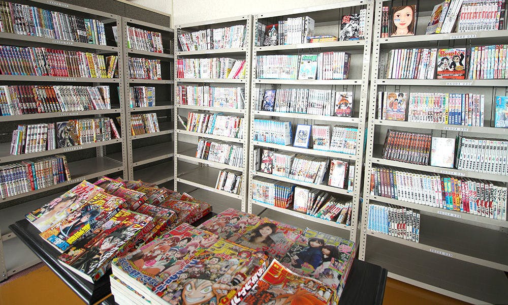 Manga book corner set up in the 11th-floor lounge.