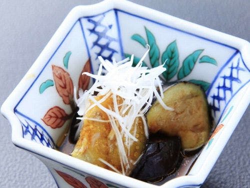 夕食一例「茄子の煮浸し土佐酢ジュレ」