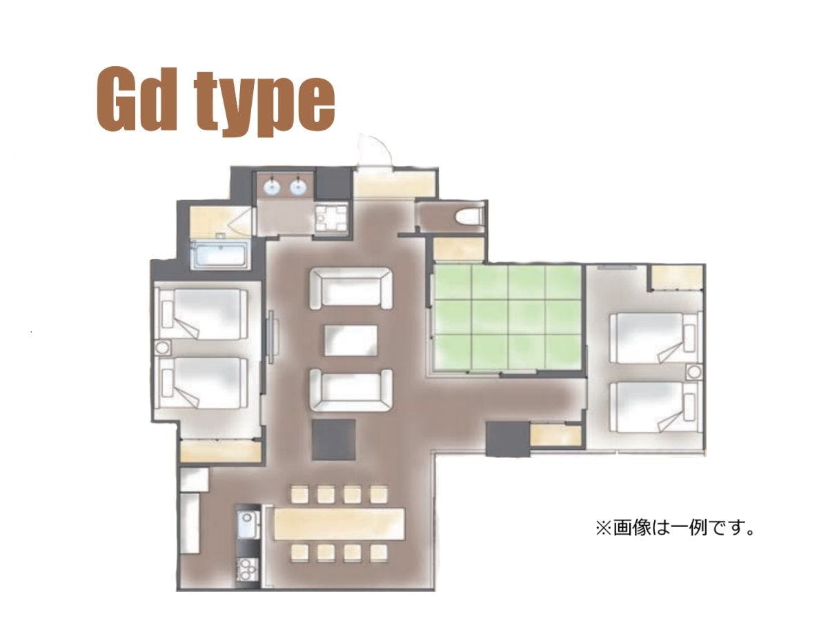 อนุญาตให้นำสัตว์เลี้ยงเข้าพักได้・แผนผังห้องพักแบบแกรนด์รูม *ตัวอย่าง