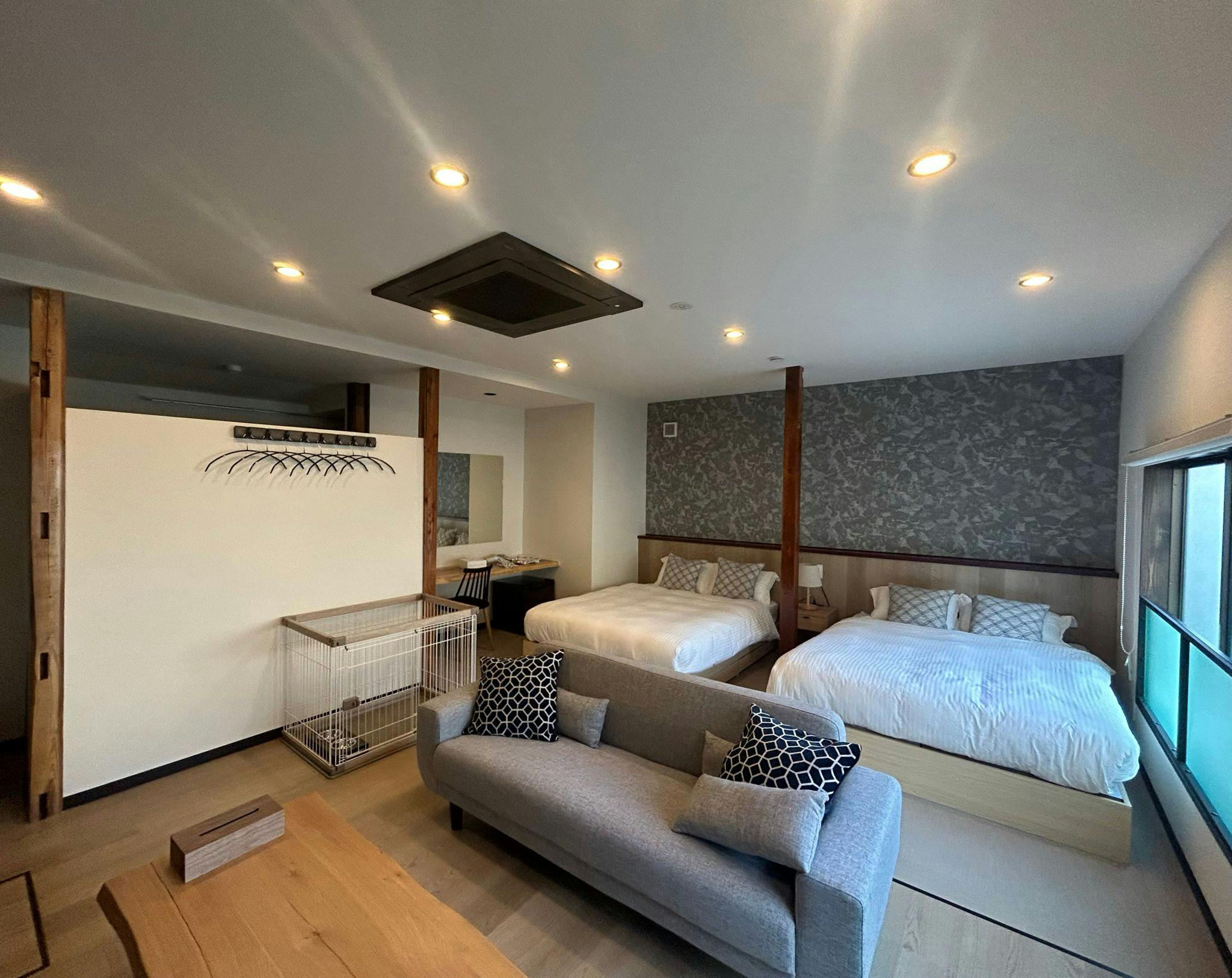 悠101(약 32제곱미터) 더블 침대 2개 완비.