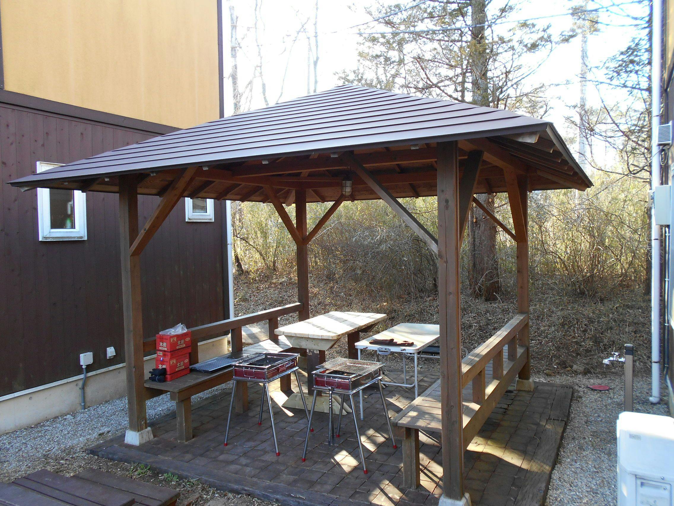 Each building has a BBQ gazebo.